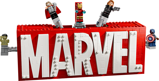 MARVEL logo en minifiguren